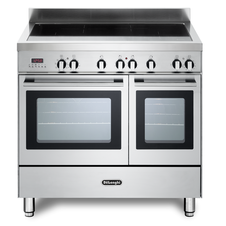 Modern twin cavity induction Range Cooker in Stainless Steel De'Longhi