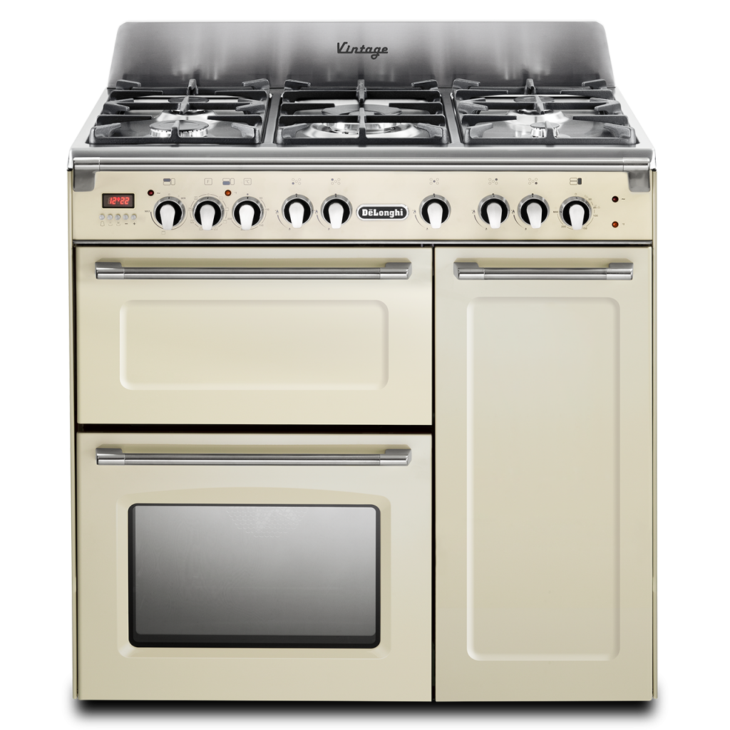 Vintage three cavity dual fuel Range Cooker in Cream De'Longhi